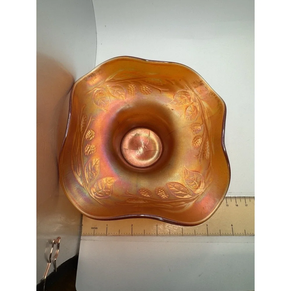 Vintage Orange Carnival Glass Hat Vase - BlackBerry Spray Pattern - Fenton
